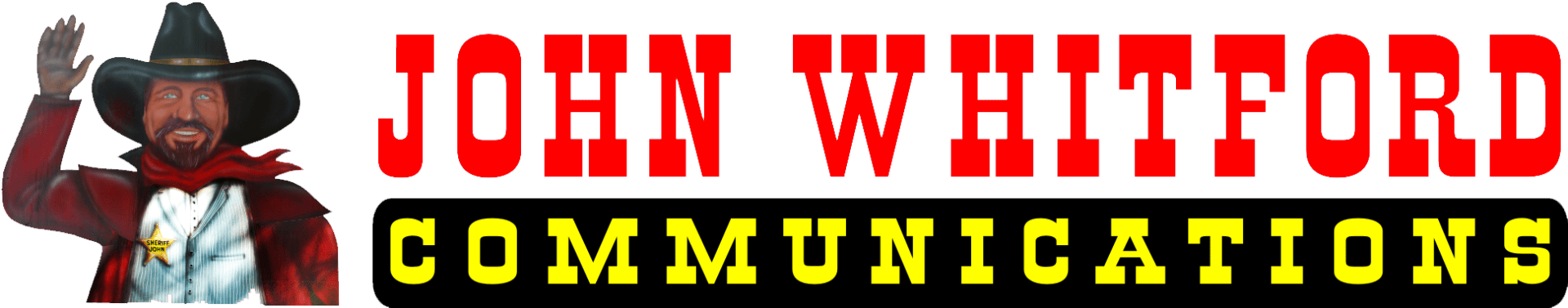 A green background with red letters and yellow letters.